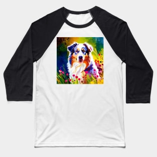 Australian Shepherd in a Field of Flowers Baseball T-Shirt